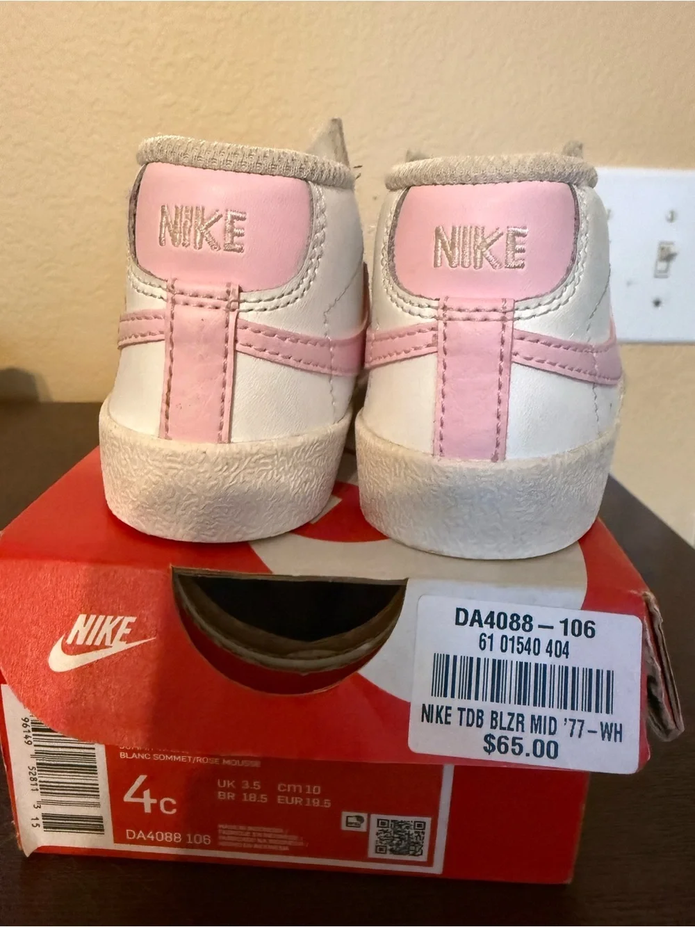 Nike Kids White and Pink High-Top Sneakers
